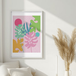 Roze moderne bloemrijke tropische abstracte eenvou poster