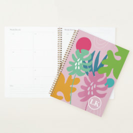 Roze moderne bloemrijke tropische natuur meisjesac planner