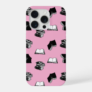 Roze moderne boekenliefhebber boekpatroon iPhone 15 pro case