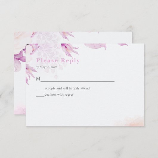 Roze Moderne Boho Bloemen Bruiloft RSVP Kaart (Voorkant / Achterkant)