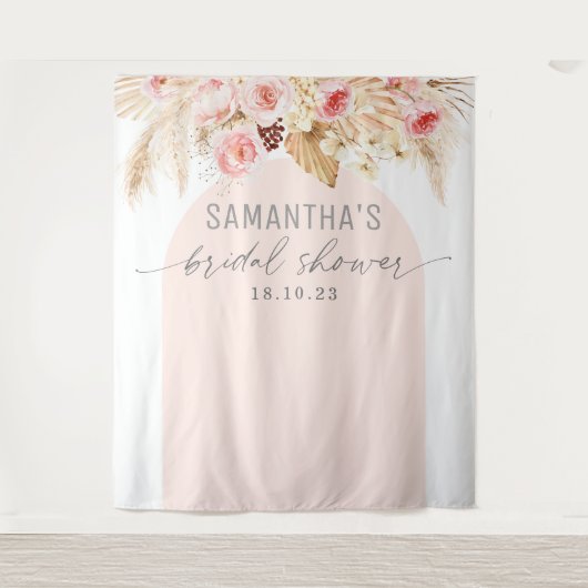 Roze moderne boho pampas bloemstuk achtergrondboog wandkleed (Voorkant)