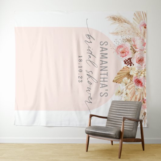 Roze moderne boho pampas bloemstuk achterwand wandkleed (In Situ (horizontaal))