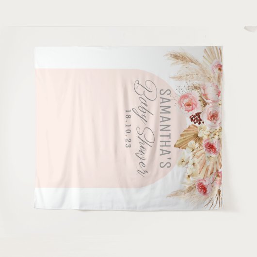 Roze Moderne boog boho pampas bloemachtergrond Wandkleed (Voorkant (horizontaal))