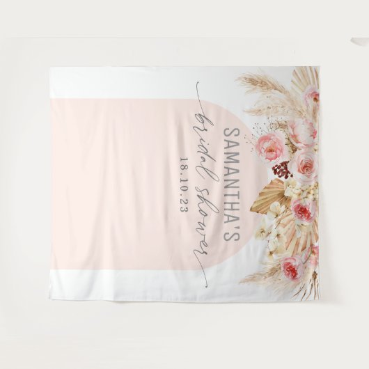 Roze Moderne boog boho pampas bloemachtergrond Wandkleed (Voorkant (horizontaal))