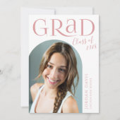 Roze Moderne Boog Foto Afstuderen Aankondiging (Voorkant)