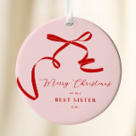 Roze moderne boog keramisch ornament<br><div class="desc">Roze rode vrolijke kerstvakantie Kaart voor zussen of collega's.</div>