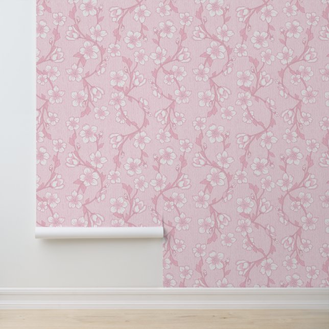 Roze moderne botanische bloem behang (Applicatie)