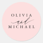 Roze Moderne Bruid en bruidegom Namen Bruiloft Ronde Sticker (Voorkant)