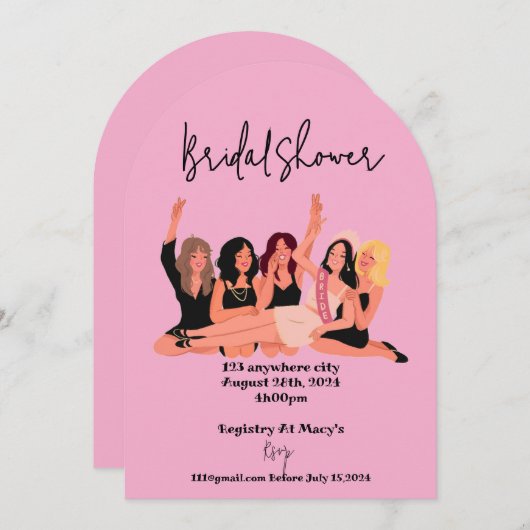 Roze Moderne Bruids Douche Uitnodigingen (Voorkant / Achterkant)