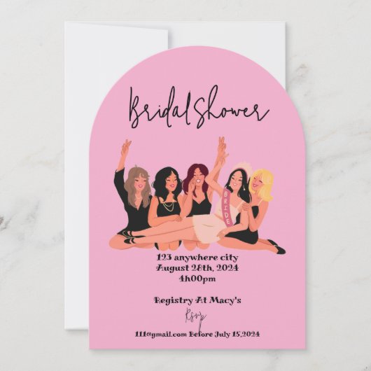 Roze Moderne Bruids Douche Uitnodigingen (Voorkant)