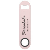 Roze moderne bruidsmeisje script ontwerp speed flessenopener (Achterkant)