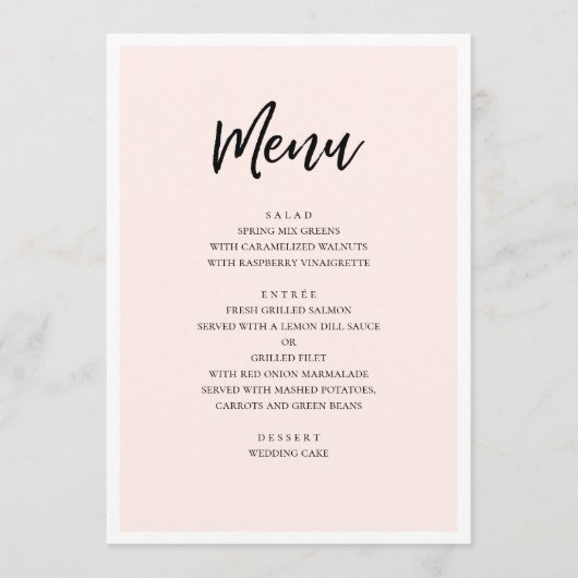 Roze moderne bruiloft. Eenvoudige blush minimalist Menu (Voorkant)