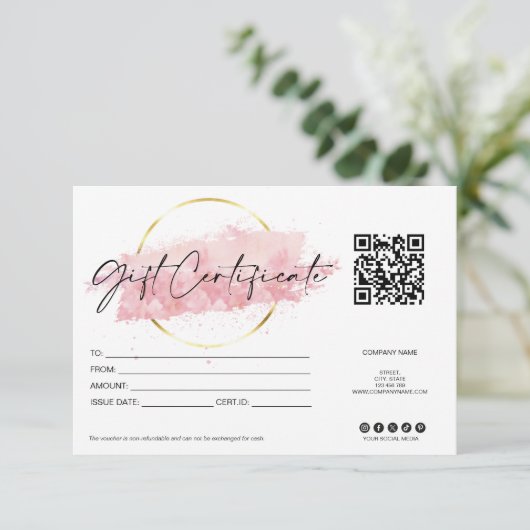 roze moderne cadeaubon logo QR-code (Staand voorkant)