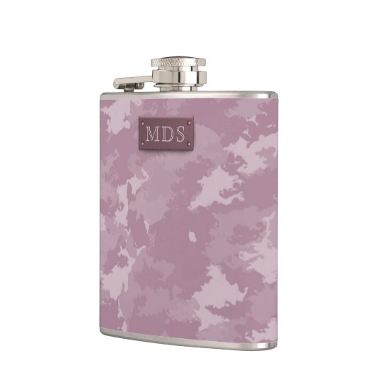 Roze moderne Camouflage monogrammekolf Heupfles (Links)