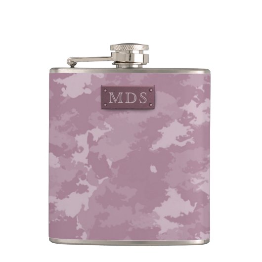 Roze moderne Camouflage monogrammekolf Heupfles (Voorkant)