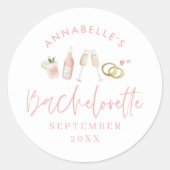 Roze, moderne champagne bachelorette, stijlvol ronde sticker (Voorkant)