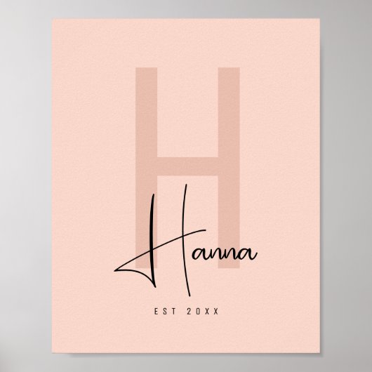 Roze Moderne Chic Naam Kinderkamer Initiaal Poster (Voorkant)