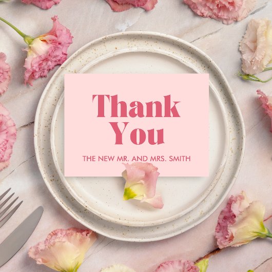 Roze Moderne Chic Retro Fotobruiloft Bedankkaart