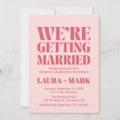 Roze Moderne Chic Retro Fotobruiloft Kaart (Voorkant)