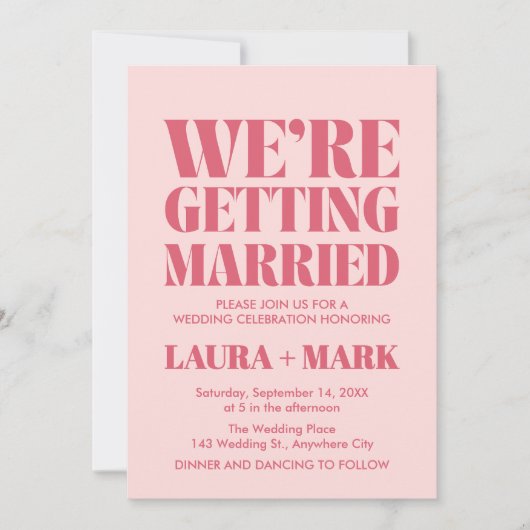 Roze Moderne Chic Retro Fotobruiloft Kaart (Voorkant)