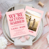 Roze Moderne Chic Retro Fotobruiloft Kaart