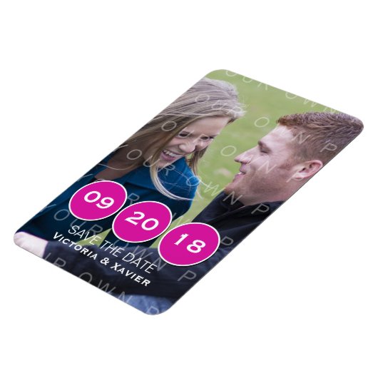 Roze Moderne Circles Foto opslaan Datum Magnet Magneet (Linkerzijde)