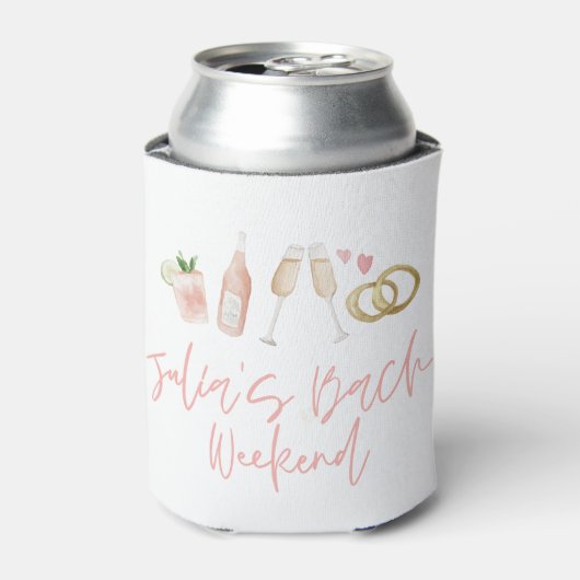 Roze, moderne cocktailscript bachelorette kan blikjeskoeler (Blikje Voorkant)