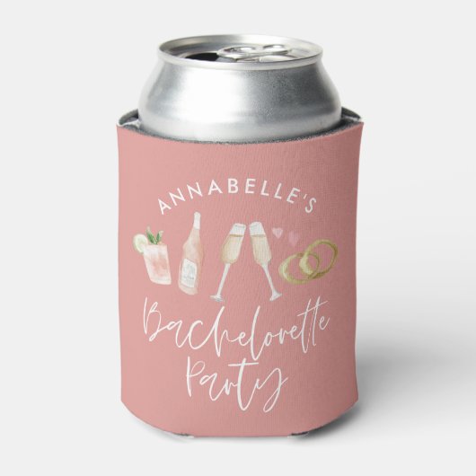 Roze, moderne cocktailscript bachelorette kan blikjeskoeler (Blikje Voorkant)