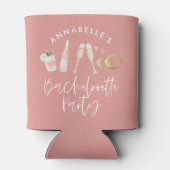 Roze, moderne cocktailscript bachelorette kan blikjeskoeler (Achterkant)