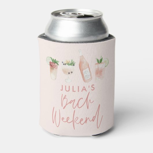 Roze, moderne cocktailscript bachelorette kan blikjeskoeler (Blikje Achterkant)