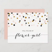 Roze moderne Confetti zal je mijn Bloemenmeisje zi Uitnodiging Briefkaart (Voorkant / Achterkant)