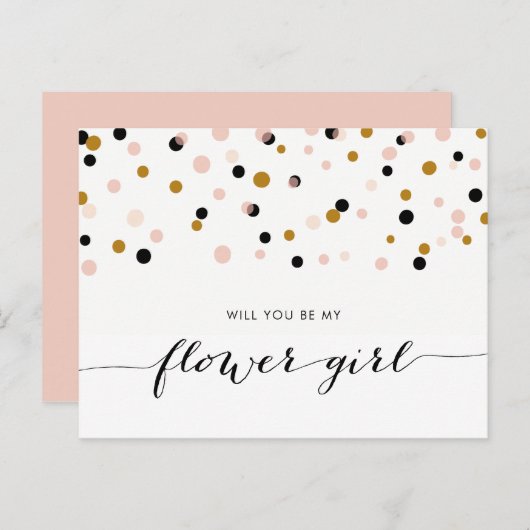 Roze moderne Confetti zal je mijn Bloemenmeisje zi Uitnodiging Briefkaart (Voorkant / Achterkant)