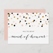 Roze moderne Confetti zal je zijn mijn eerbetoon z Uitnodiging Briefkaart (Voorkant / Achterkant)