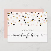 Roze moderne Confetti zal je zijn mijn eerbetoon z Uitnodiging Briefkaart (Voorkant / Achterkant)