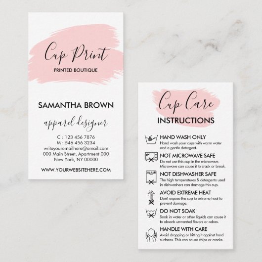 Roze Moderne Cup Instructie  Logo Visitekaartje (Voorkant / Achterkant)