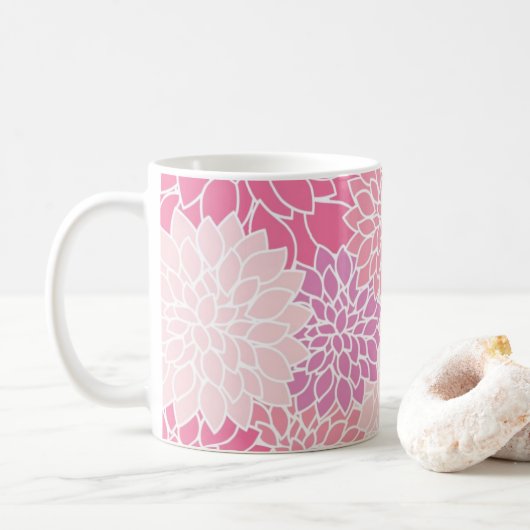 Roze moderne Dahlia flroomglas Koffiemok (Met donut)