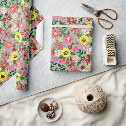 Roze, moderne daisy floral easter spring patroon w cadeaupapier (Crafts)