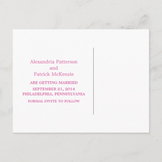 Roze Moderne Deco sparen het Briefkaart van de Dat (Achterkant)