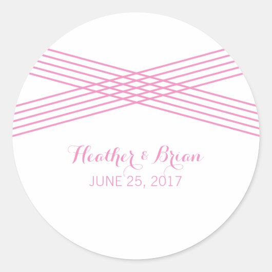 Roze moderne deco weddenschappen ronde sticker (Voorkant)