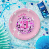Roze moderne Disco Mirror Ball 21st Birthday Papieren Bordje (Feest)