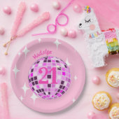 Roze moderne Disco Mirror Ball 21st Birthday Papieren Bordje (Feest)