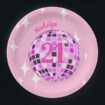 Roze moderne Disco Mirror Ball 21st Birthday Papieren Bordje<br><div class="desc">Dans het feest weg met deze roze,  esthetische verjaardagsartikelen. Evergreen disco spiegelbal ontwerp voor elke danskoningin. Disco ball illustratie roze esthetische home decor,  partijproducten en geschenken.</div>