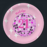 Roze moderne Disco Mirror Ball 21st Birthday Papieren Bordje<br><div class="desc">Dans het feest weg met deze roze,  esthetische verjaardagsartikelen. Evergreen disco spiegelbal ontwerp voor elke danskoningin. Disco ball illustratie roze esthetische home decor,  partijproducten en geschenken.</div>