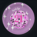 Roze moderne Disco Mirror Ball 21st Birthday Papieren Bordje<br><div class="desc">Dans het feest weg met deze roze,  esthetische verjaardagsartikelen. Evergreen disco spiegelbal ontwerp voor elke danskoningin. Disco ball illustratie roze esthetische home decor,  partijproducten en geschenken.</div>