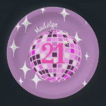 Roze moderne Disco Mirror Ball 21st Birthday Papieren Bordje<br><div class="desc">Dans het feest weg met deze roze,  esthetische verjaardagsartikelen. Evergreen disco spiegelbal ontwerp voor elke danskoningin. Disco ball illustratie roze esthetische home decor,  partijproducten en geschenken.</div>