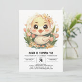 Roze moderne eend verjaardag kaart (Staand voorkant)