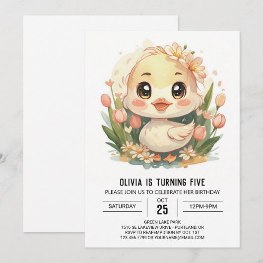 Roze moderne eend verjaardag kaart (Voorkant / Achterkant)