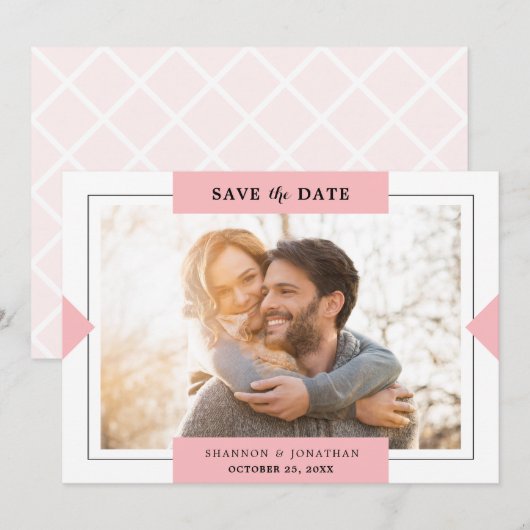 Roze Moderne Eenvoudige Foto Bewaar de Datum Save The Date (Voorkant / Achterkant)