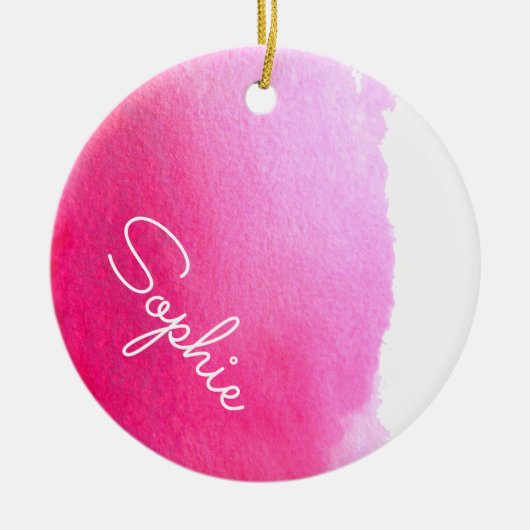 Roze moderne eenvoudige kerstnaam voor waterverf keramisch ornament (Voorkant)