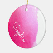 Roze moderne eenvoudige kerstnaam voor waterverf keramisch ornament (Links)